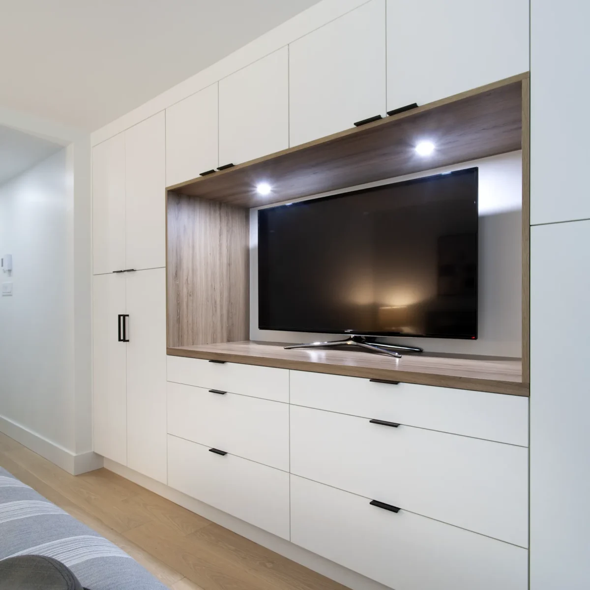 Sleek Bedroom Built-In Media Wall & Wardrobe