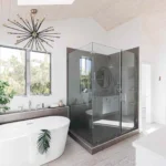 Spa-inspired bathroom with natural light and freestanding tub