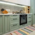 Efficient kitchen layout with ample counter space and integrated appliances