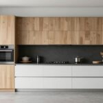 A sleek, modern custom kitchen with minimalist wood cabinets, showcasing the high-quality craftsmanship discussed in the article.