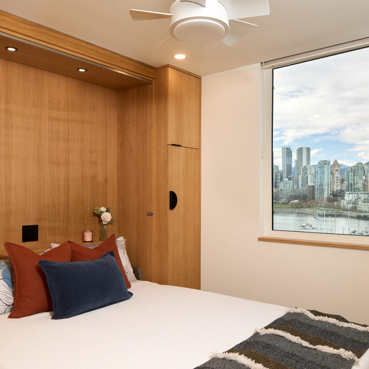 mkphoto-666leginboot-0165 Bright bedroom with wood accents and white bedding