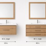 30-inch and 48-inch single floating oak bathroom vanities compared side by side